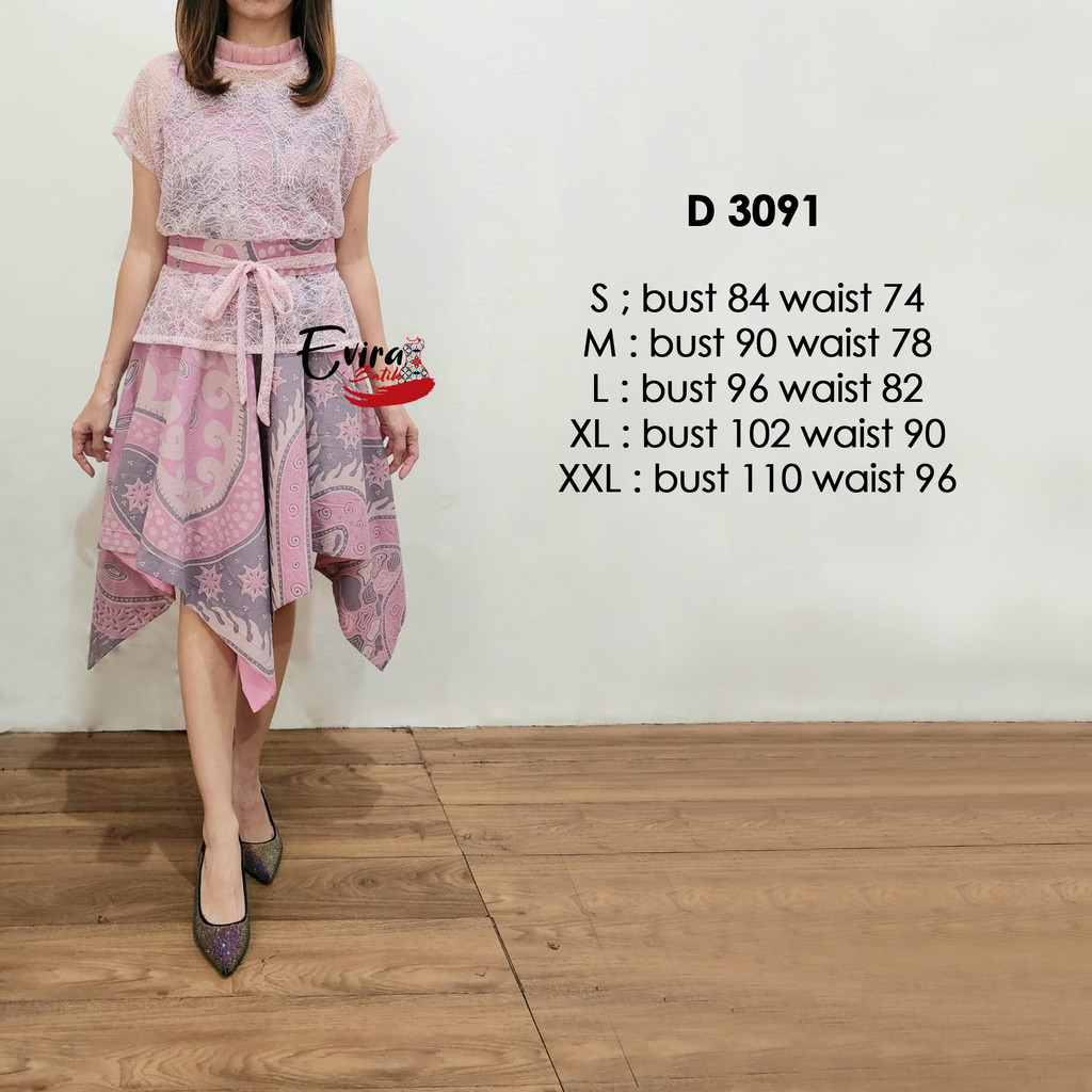 Jual Dress Batik Wanita Modern D 3091 / Dress Batik Keren / Dress Batik