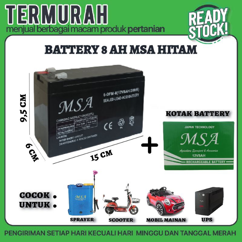 Jual BATTERY 8AH MSA HITAM ( BERGARANSI aki baterai batre accu sprayer