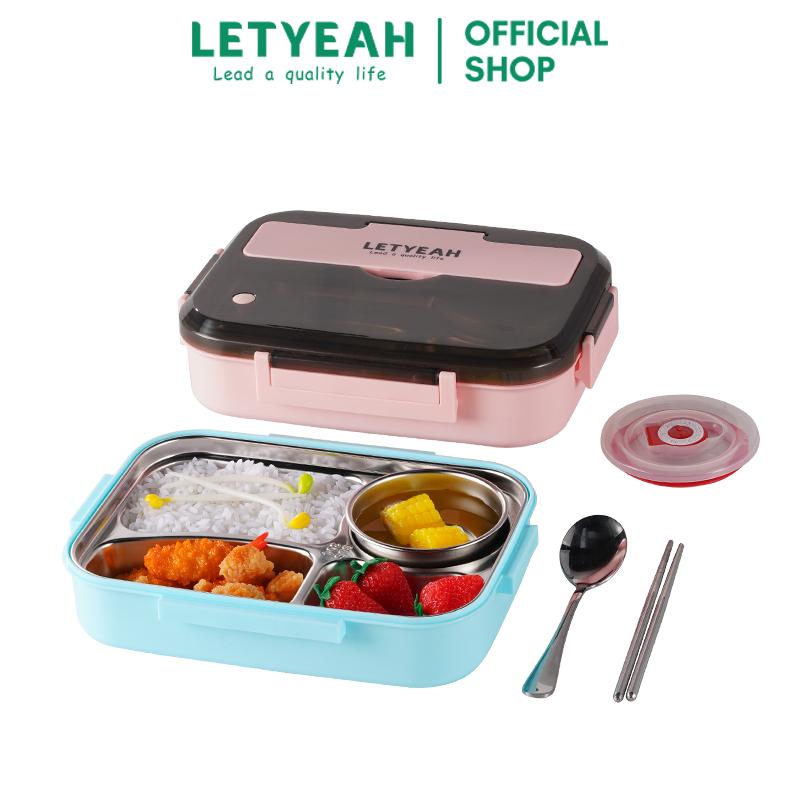 Jual Letyeah Lunch Box Stainless Kotak Makan Anti Tumpah Bekal Makan Set 1300ml Gratis Mangkuk 1604