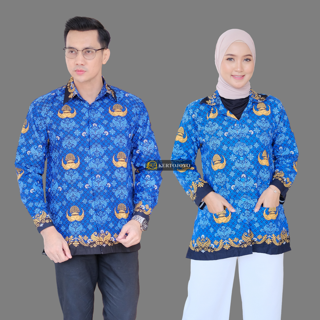 Jual Baju Batik Pria Korpri Baru Krah Hitam kemeja batik korpri terbaru