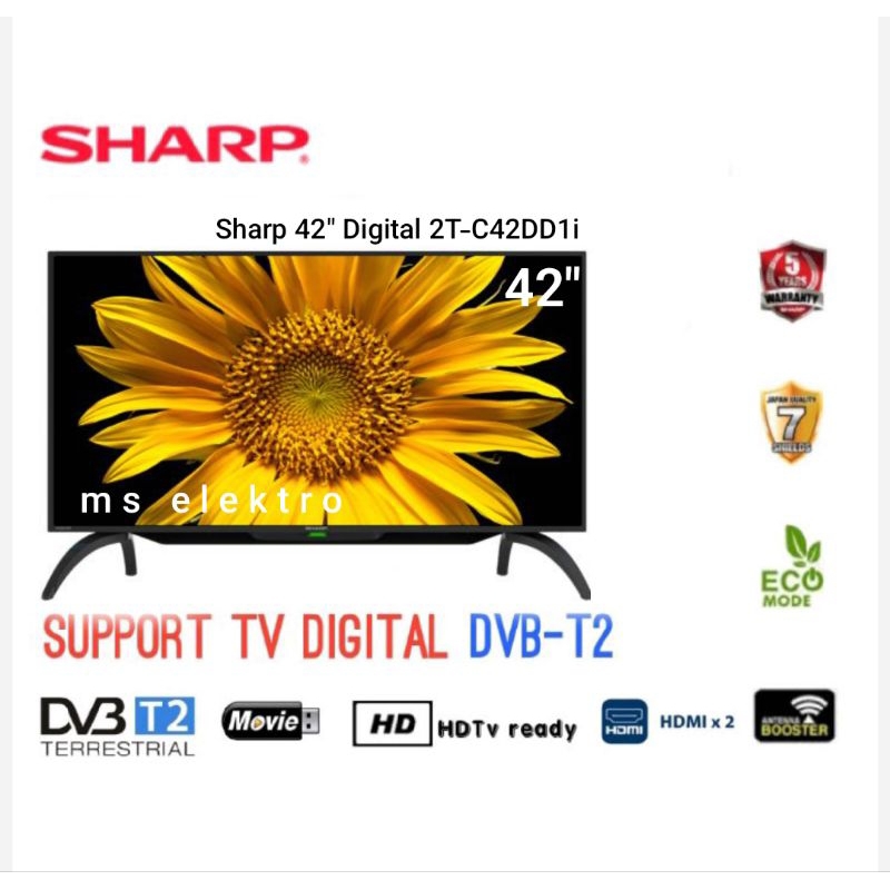 Jual TV LED Sharp 42 inch Digital DVBT2 2TC42DD1i tanpa perlu set top