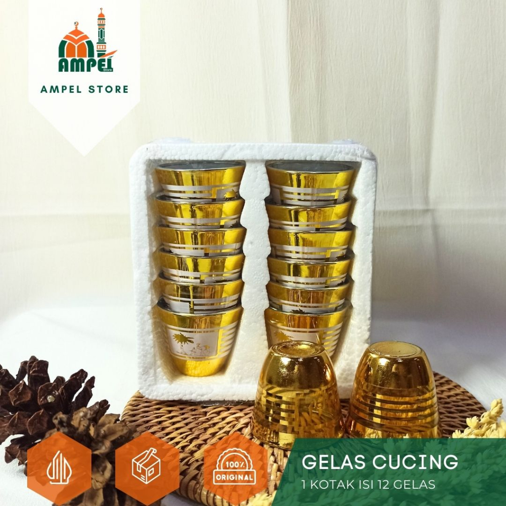 Jual Gelas Air Zamzam Gold Silver Kaca Set 12 Pcs Gelas Cucing Arab Premium Untuk Oleh Oleh Haji 7382