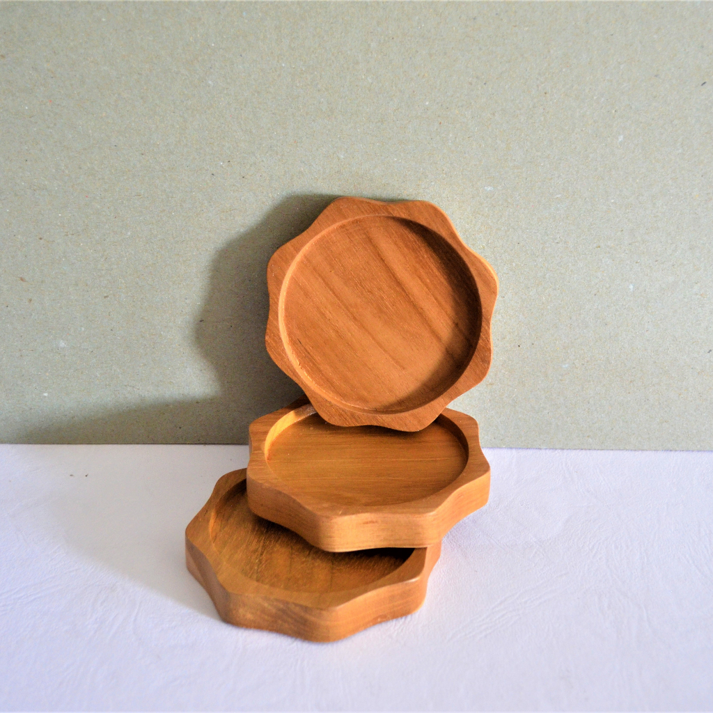 Jual Coaster Kayu Jati 03 / Tatakan Gelas Cangkir bentuk bunga ...