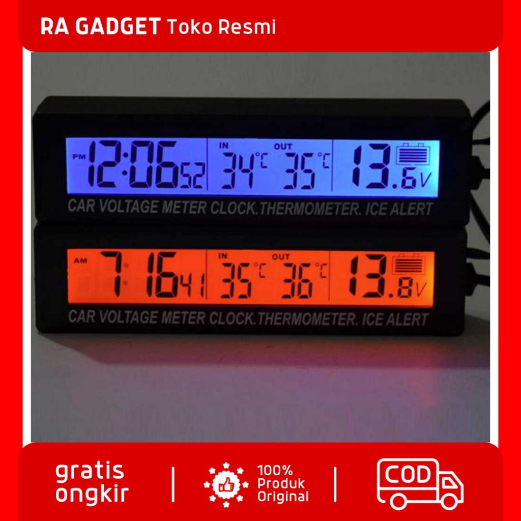 Jual Jam Digital LCD Mobil Dashboard Thermometer Battery Voltage