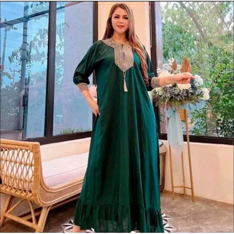 Jual (COD) Gamis sultan renda bahan rayon premium JUMBO Abaya sultan ...