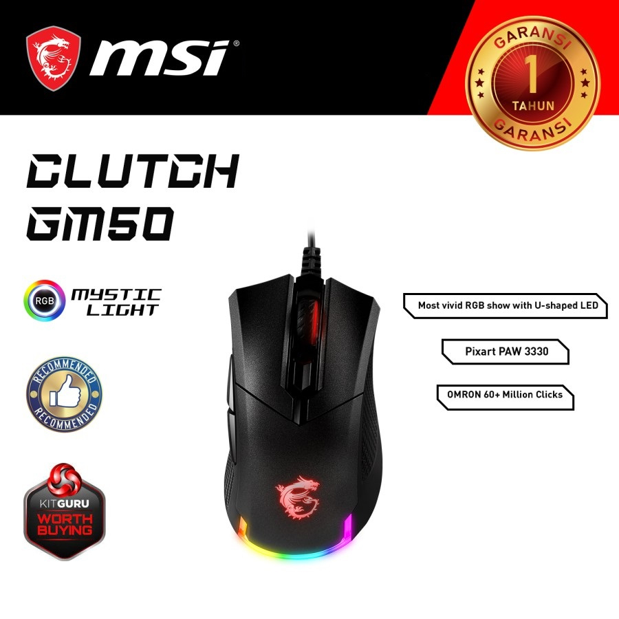 Jual MSI CLUTCH GM50 GAMING Indonesia Shopee GM-50 | MOUSE WIRED