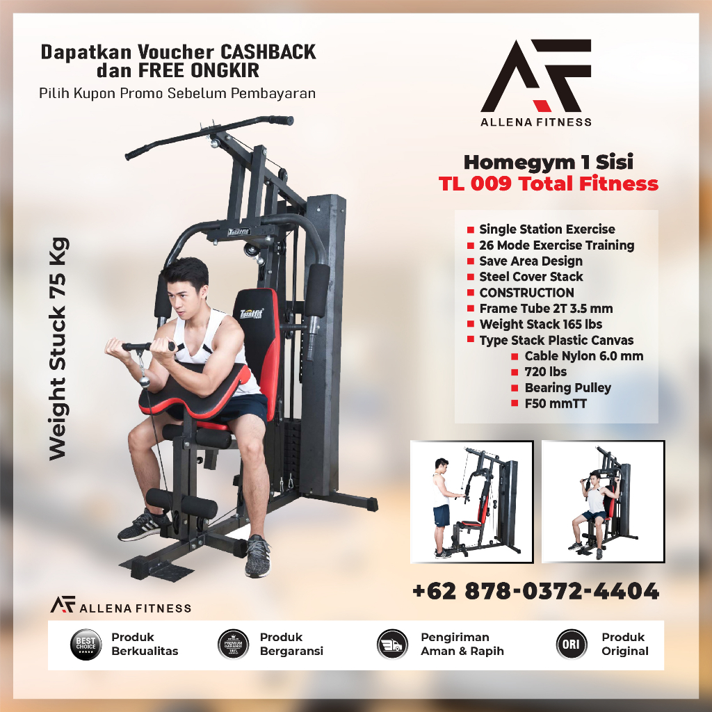 Jual Alat Fitnes Home Gym 1 Sisi Tl Hg 009 Homegym Beban 75kg Shopee