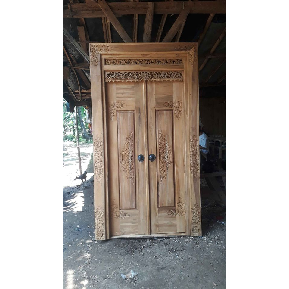 Jual pintu rumah gebyok model klasik jati jepara ukuran 100cm | Shopee