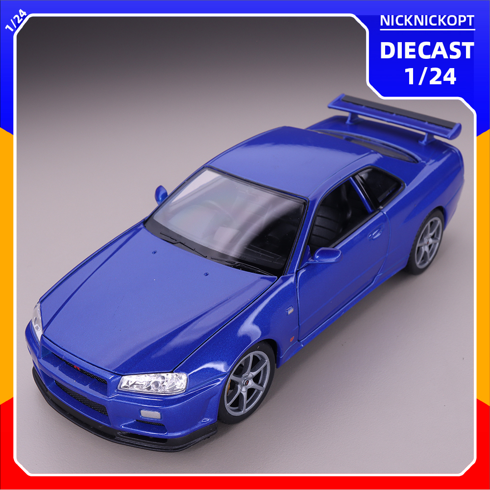 Jual Miniatur Mobil Welly Nissan Skyline GT-R R34 Blue Diecast Skala 1: ...
