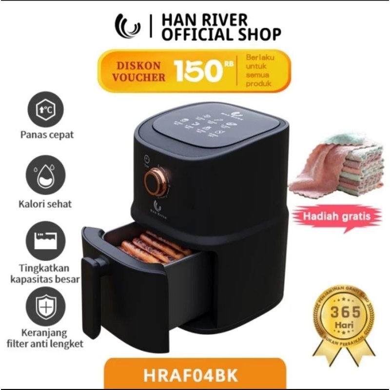 Jual HAN RIVER AIR FRYER 3.5L 800w Low Watt HRAF04BK Hitam Original