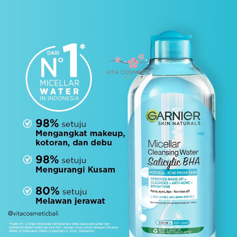 Jual Garnier Micellar Biru Cleansing Water Salicylic Blue Skin Care Make Up Remover Pembersih 1901