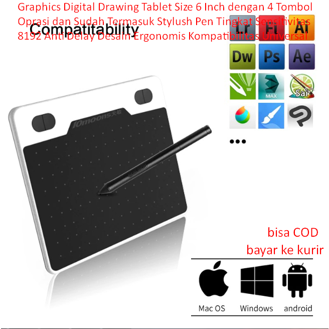 Jual Graphics Digital Drawing Tablet Size 6 Inch dengan 4 Tombol Oprasi
