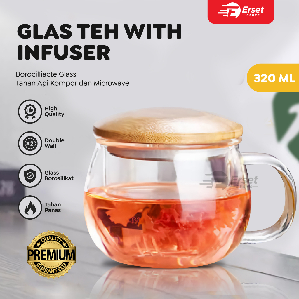 Jual Gelas Saring Teh Cangkir Teh Tea Cup Mug With Infuser Filter Tutup Kayu Gelas Saringan 4322