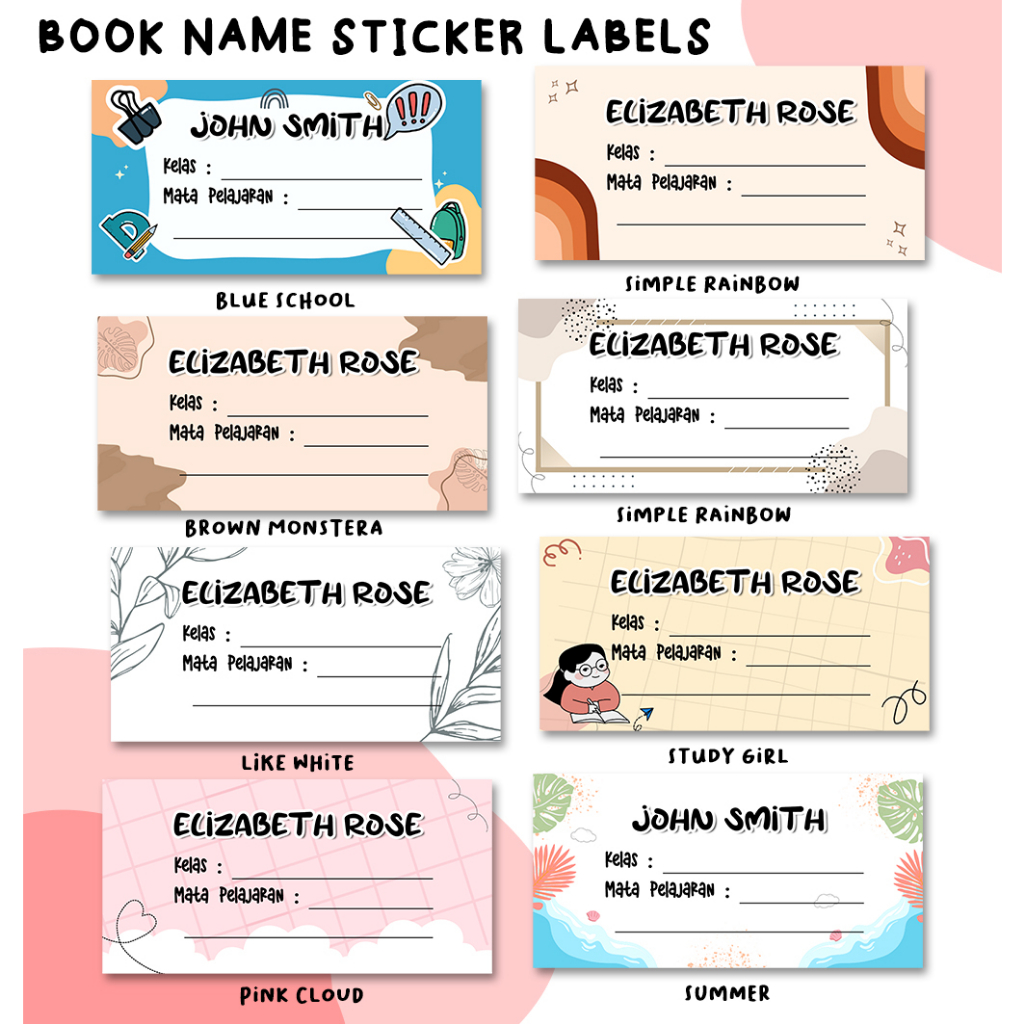 Jual Sticker Buku Pelajaran Custom Pakai Nama Aesthetic / Custom Book