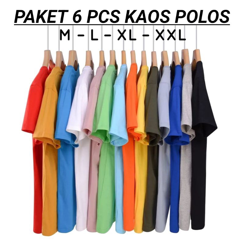 Jual PROMO PAKET HEMAT 6 PCS BAJU KAOS POLOS LENGAN PENDEK LEHER O-NECK ...