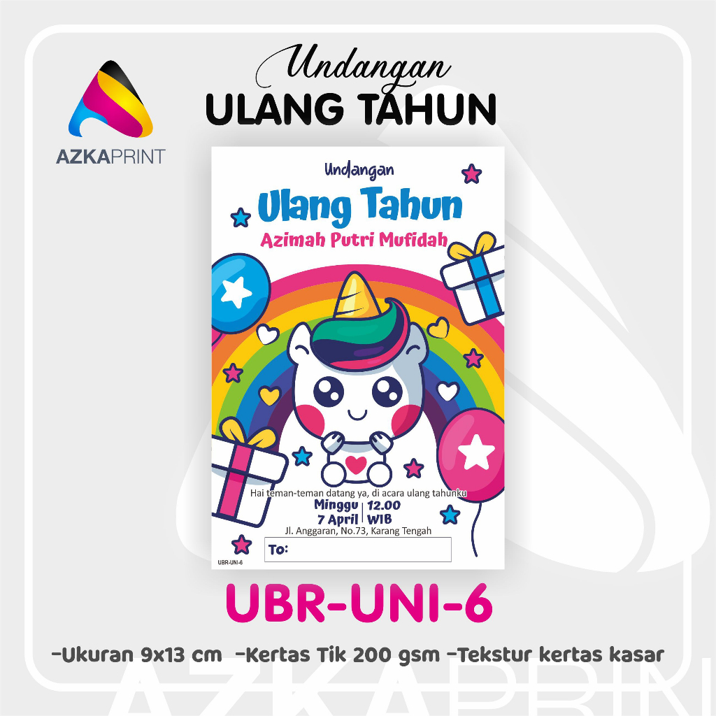 Jual UNDANGAN BIRTHDAY UNICORN CUSTOM - CETAK UNDANGAN ULANG TAHUN