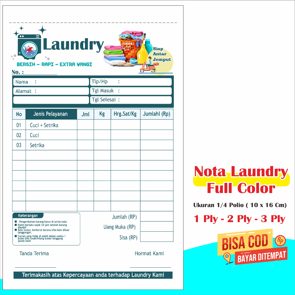 Jual Nota Laundry Full color nota laundry nota laundry 2 rangkap nota