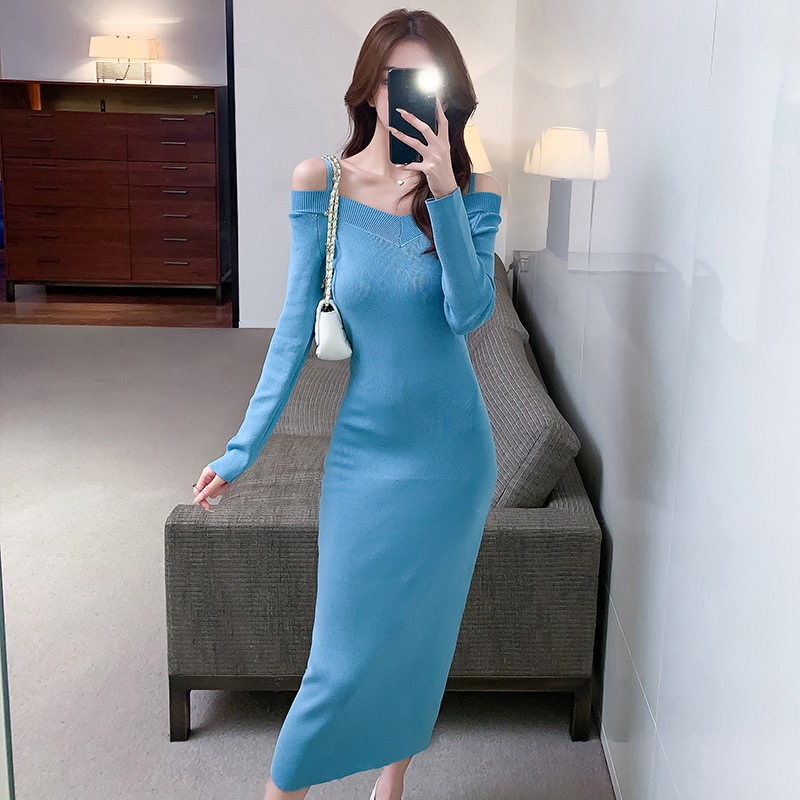 Jual Premium Korean Midi Dress Casual Sabrina Lengan Panjang Shopee Indonesia