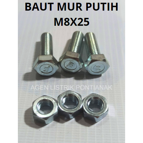 Jual BAUT MUR HEXAGON PUTIH M6X30 MM | BMP | BAUT KUNCI | BAUT GALVANIS ...