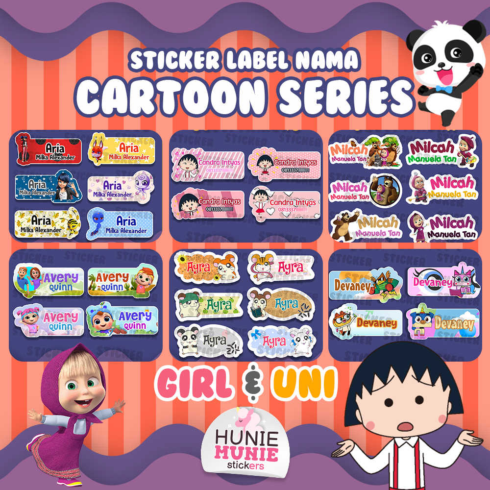 Jual Sticker Label Nama - GIRLS & UNI CARTOON SERIES (100pcs+) Unikity ...