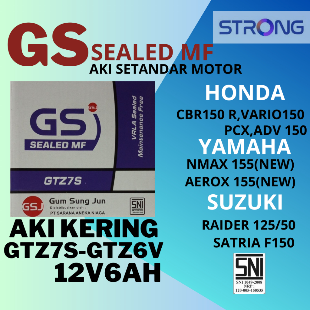 Jual Aki gs kering motor yamaha aerox 155 aki setandar siap pakai 6