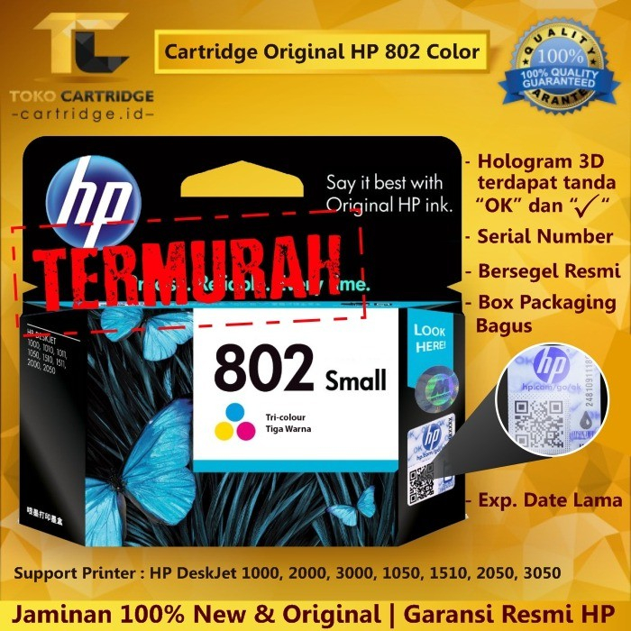 Jual Cartridge Ink 802 Tri Colour 802 Colour Printer Deskjet 1000 1010 ...