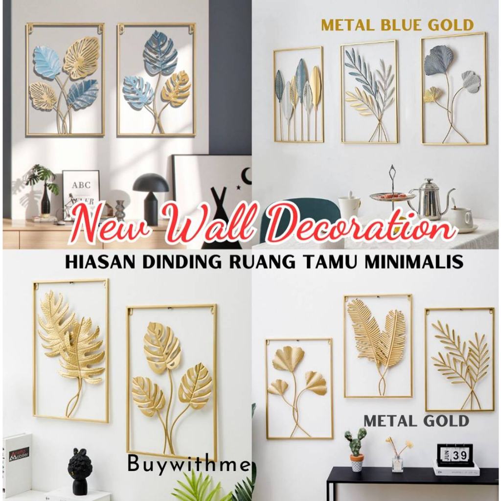 Jual Walldecor Hiasan Dinding Frame Metal Gold Daun Leaf Ginko