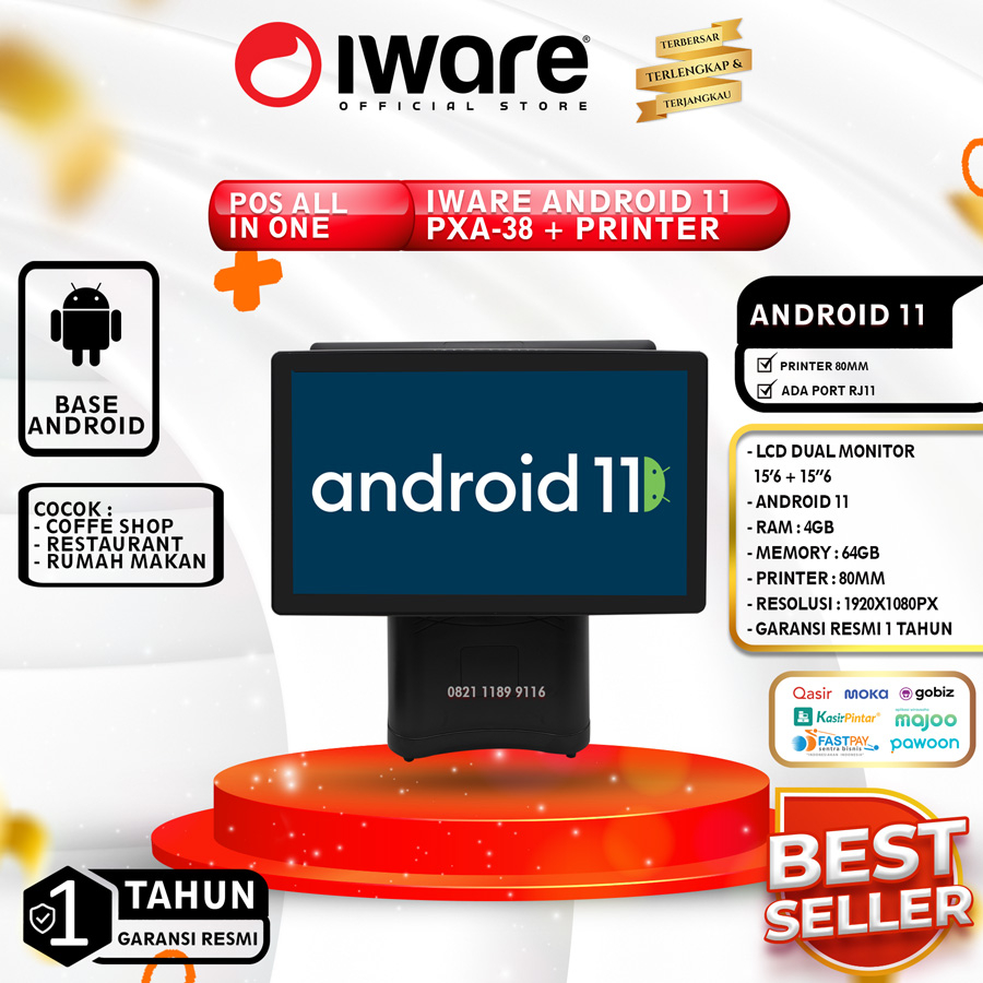 Jual Mesin Kasir Android 11 Pos All in One Iware PXA-38 + Printer 80mm ...