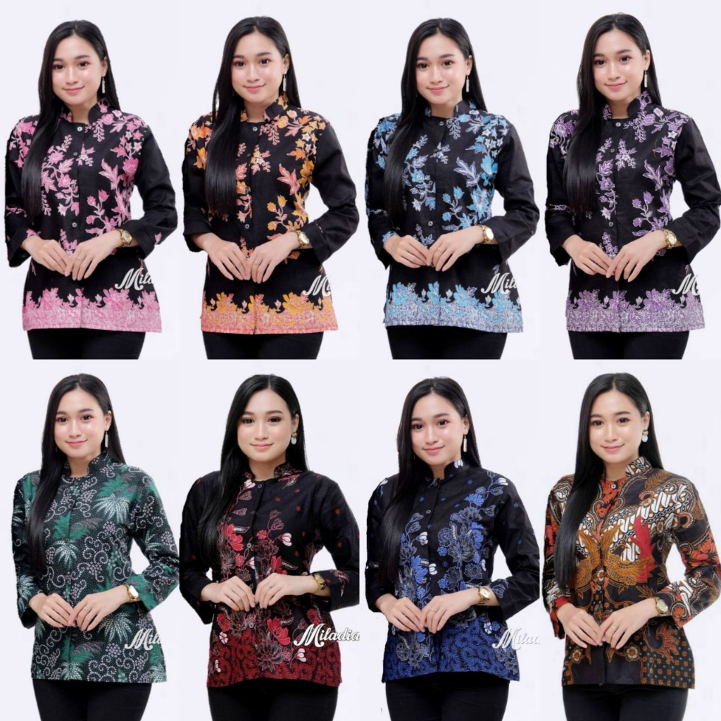 Jual Blouse Batik Wanita Lengan Panjang Modern Kekinian Atasan Batik Wanita Kerja Kantoran 