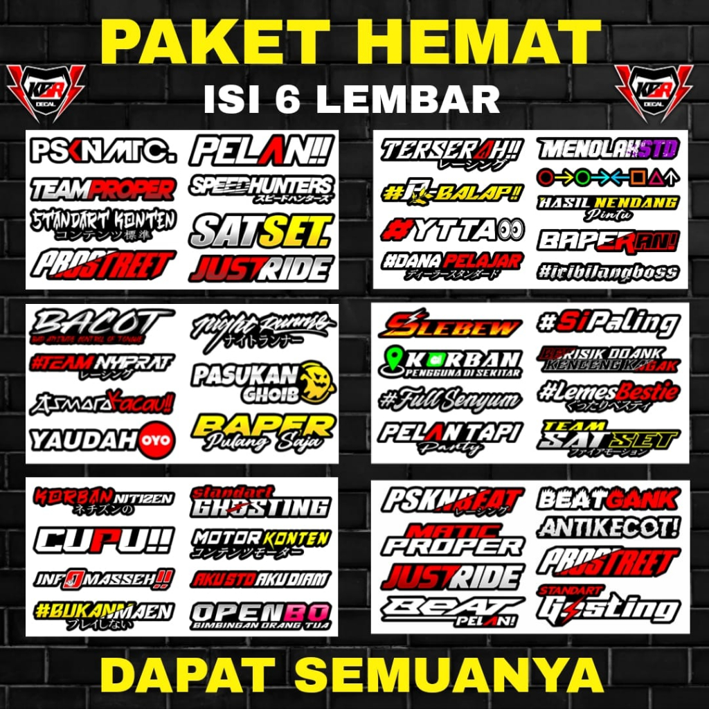 Jual Stiker Racing Pack Print Cut Paket Hemat Isi 6 Lembar Sticker ...