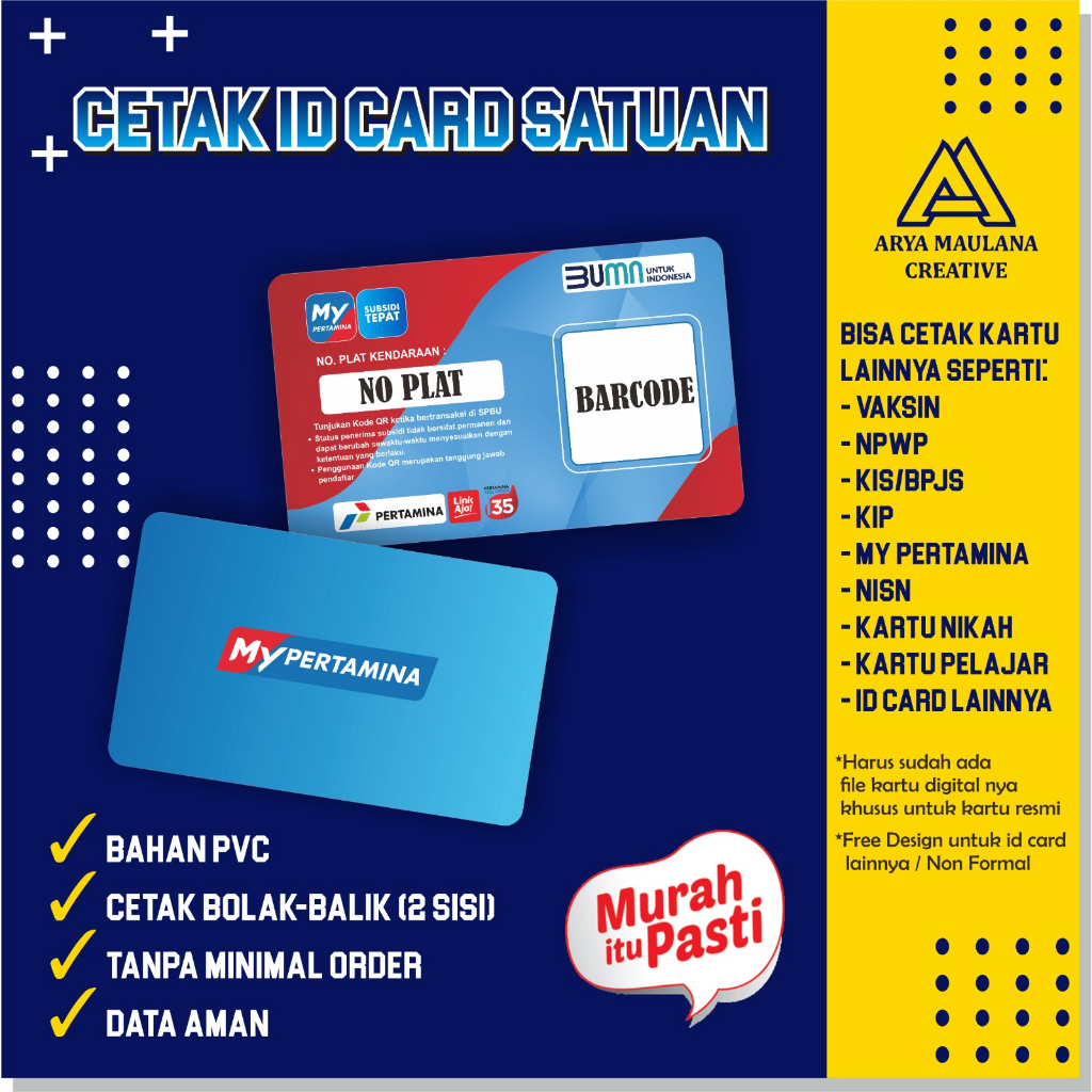 Jual CETAK KARTU MY PERTAMINA / KARYAWAN / ORGANISASI PARKIR MEMBER