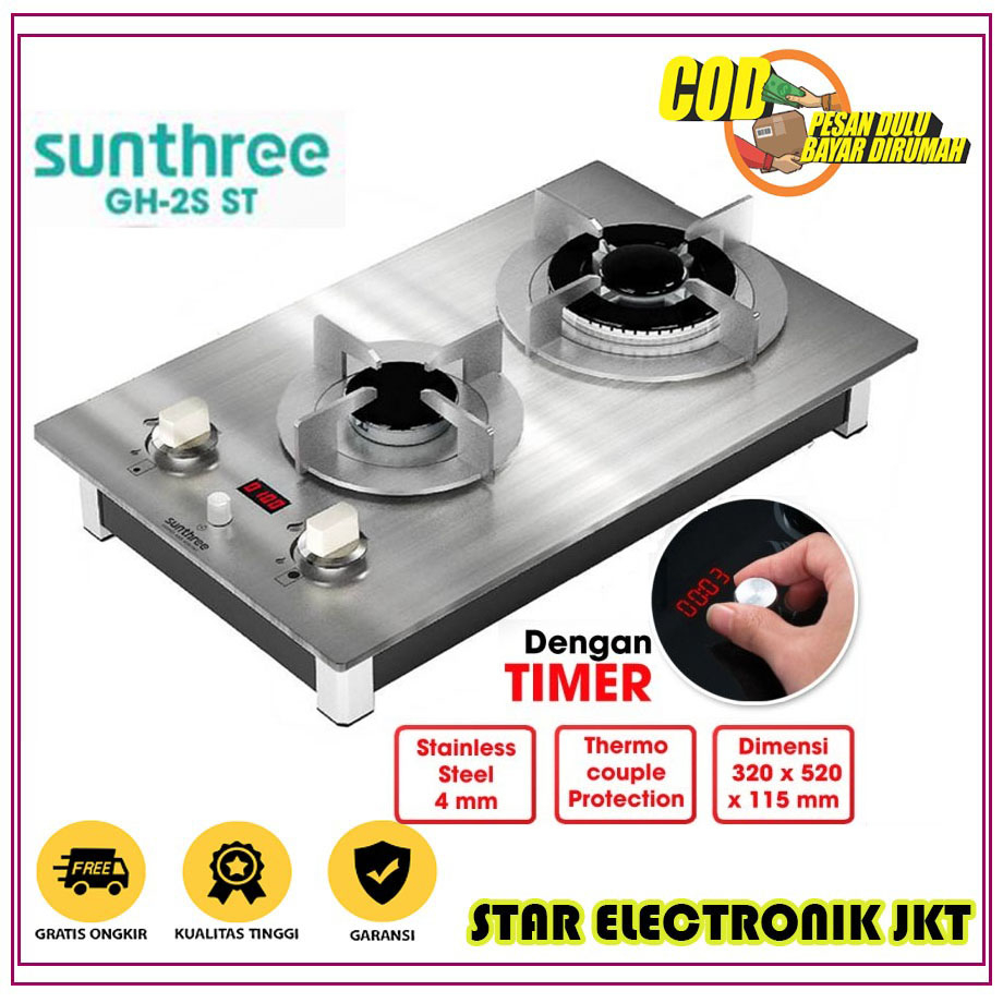 Jual Kompor Gas Sunthree Gas Hob GH-2S ST 2 Tungku Stainless Steel ...