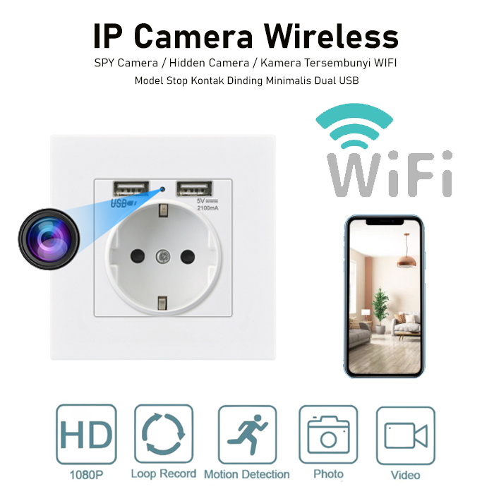 Jual Ip Camera Spy Kamera Wifi Wall Socket FHD 1080P Hidden