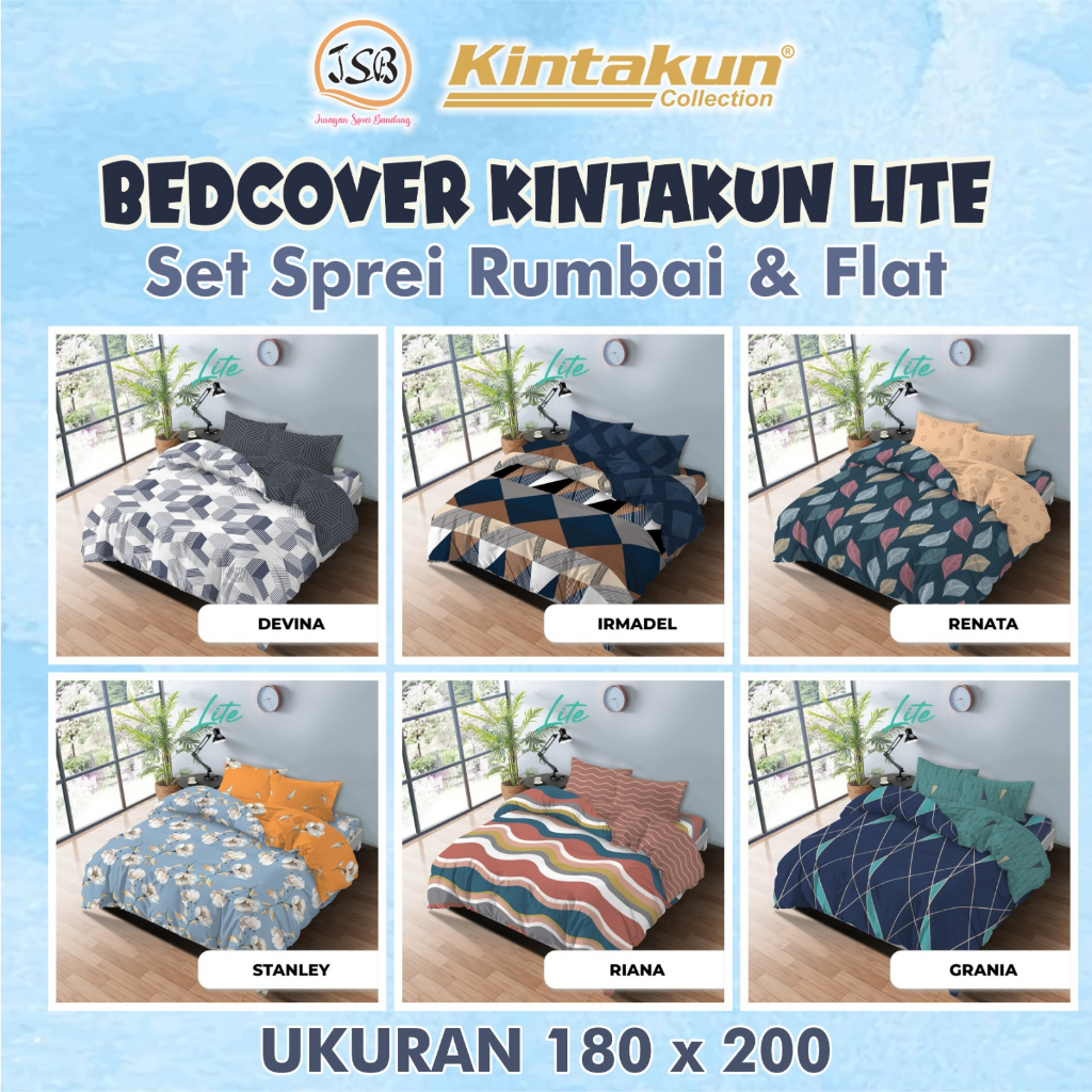 Jual Bedcover Kintakun Lite Set Sprei rumbai/Sprei Flat Ukuran 180x200