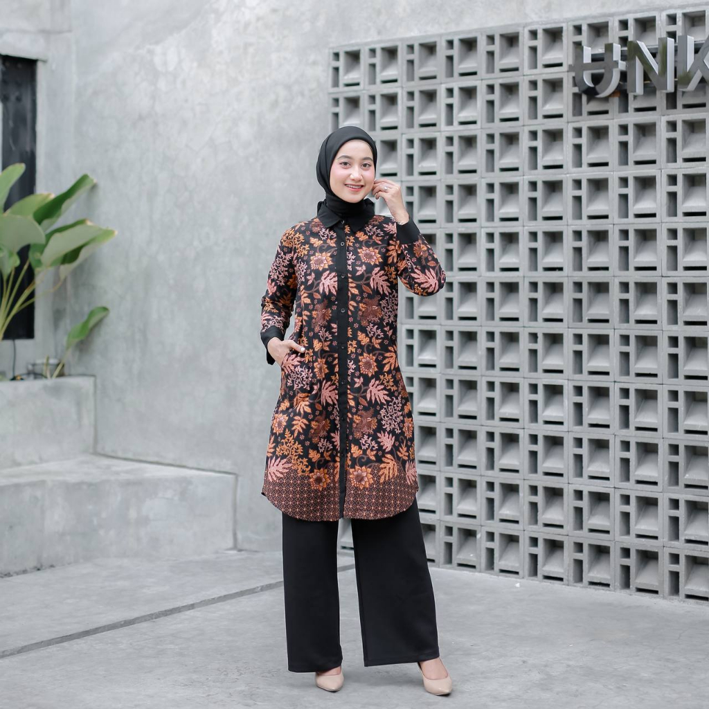 Benang Raja Tunik Batik Wanita Dewasa Katun Motif Bunga Pepaya