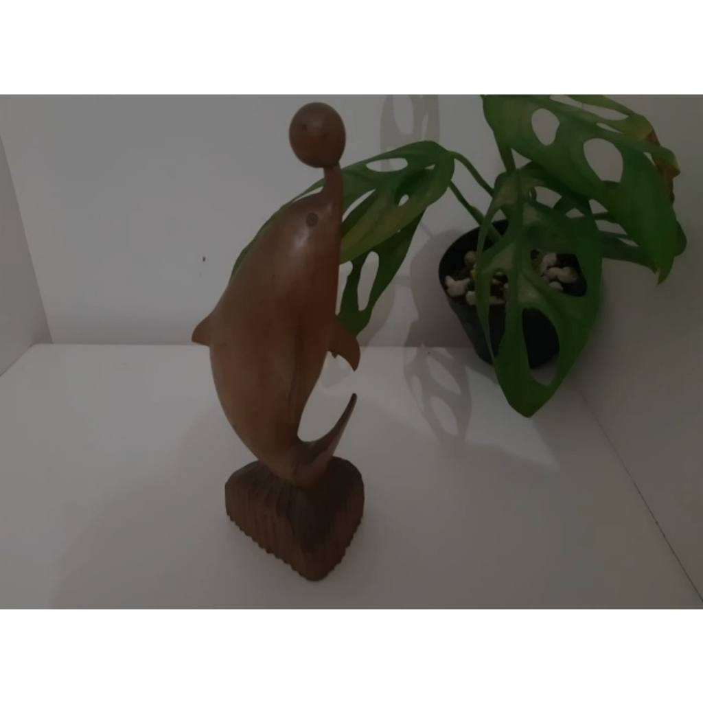 Jual Patung Kayu Lumba Lumba, Dolphin, Kayu Solid, Imut, Lucu, Mungil ...