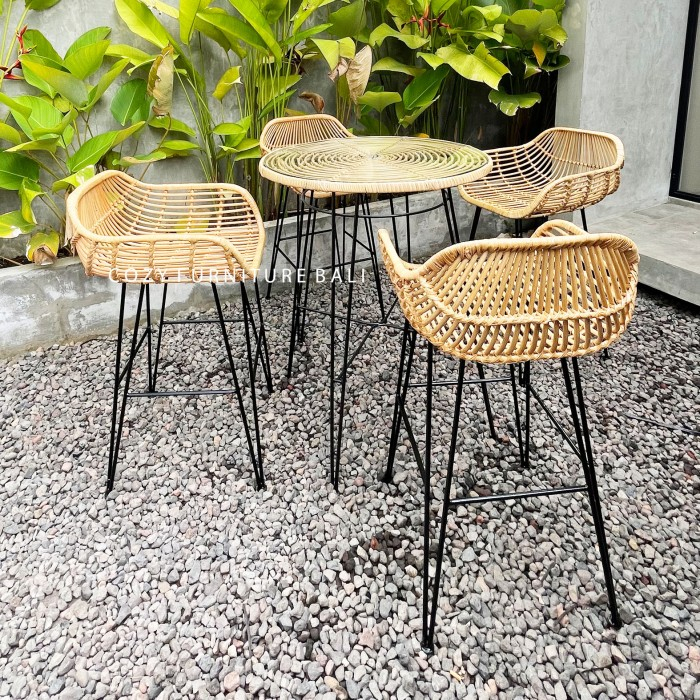 Jual RATTAN DINING SET - Round Table Bar Chair - Meja Set Rotan Cafe ...