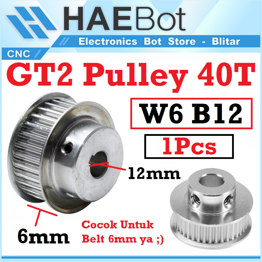 Jual [HAEBOT] GT2 Pulley Timing CNC 40T W6 Bore 5 6 6.35 8 10 12 mm ...