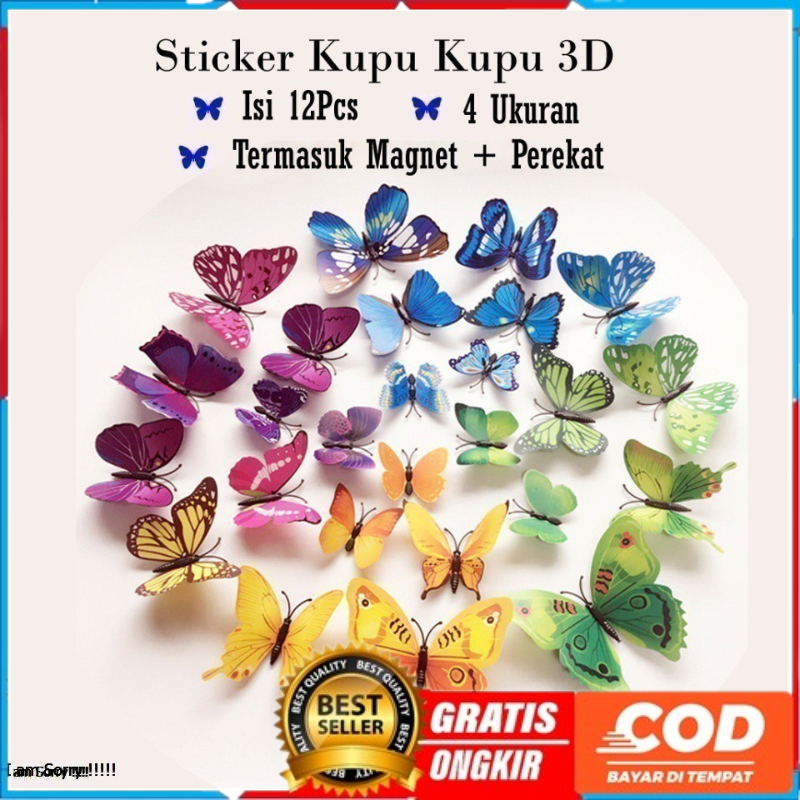 Jual Stiker Dinding Kupu Kupu 3D Isi 12 Wall Sticker Butterfly Dekorasi ...