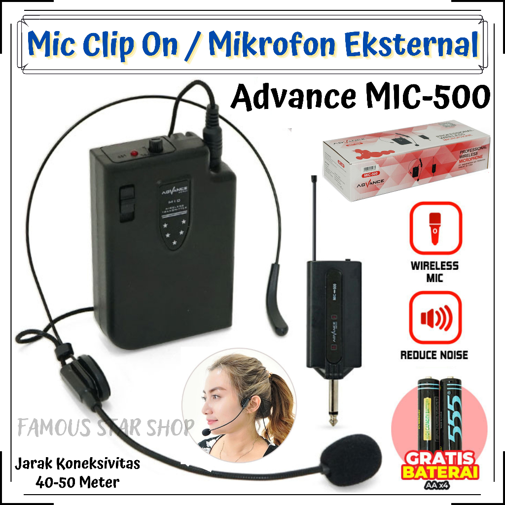 Termurah Mic Clip On Advance Mic 500 Mic Bando Wireless Microphone Eksternal Mic Wireless bendo jepit Advance MIC 500 FMS