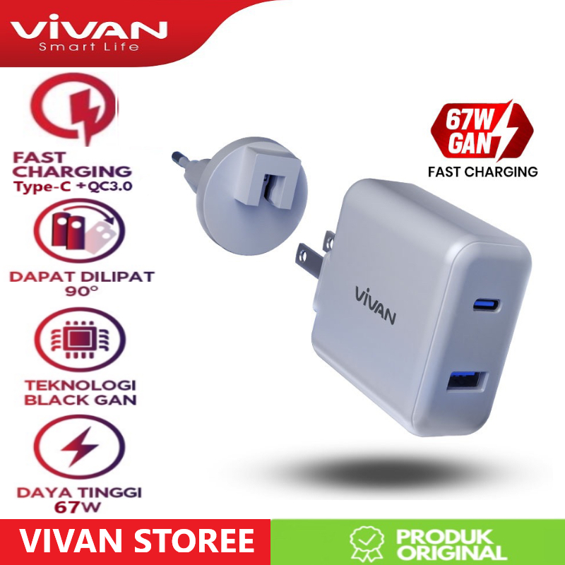 Jual Vivan Adaptor Charger Gan Pro W A Batok Charger Output Qc