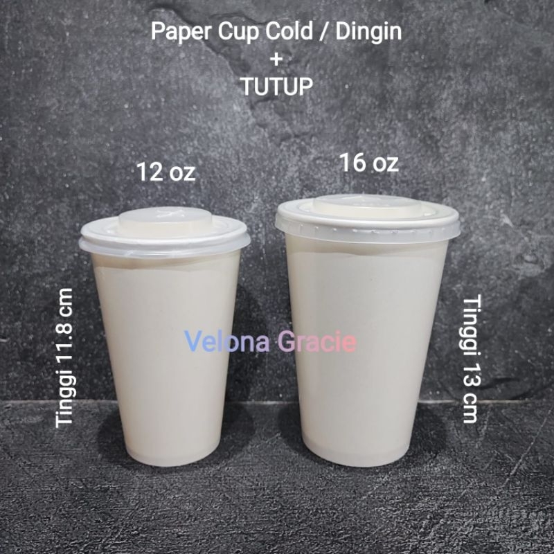 Jual Paper Cup 12 oz Cold isi 50 pcs Putih Polos DENGAN TUTUP Gelas ...
