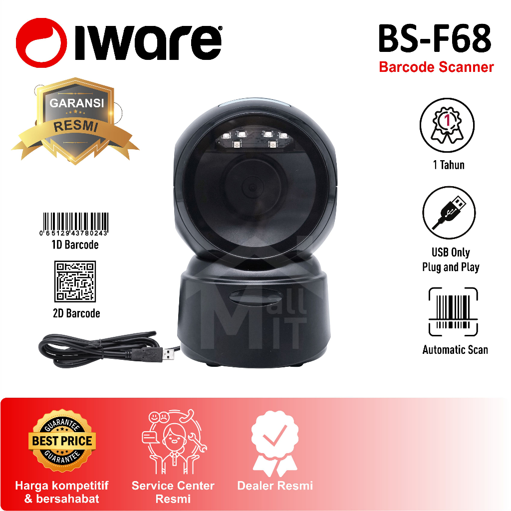 Jual Barcode Scanner IWARE Omni BSF68 BSF68 BS F68 1D 2D QR Code RESMI