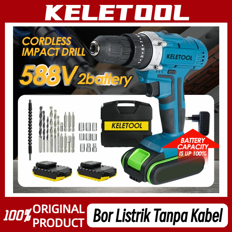 Jual Keletool Mesin Bor Baterai Mesin Bor Listrik Cordless Hammer Impact Drill Pengemudi Bit Bor