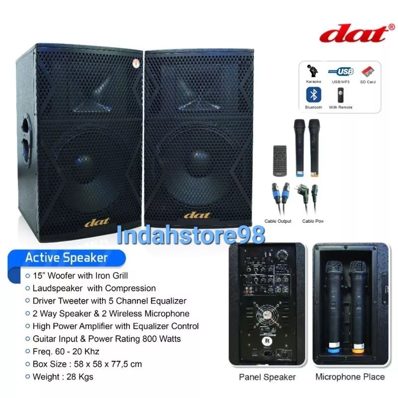 Jual Speaker Aktif 15 Inch Dat F15 Bluetooth Xbass Bonus 2 Mic Wireless