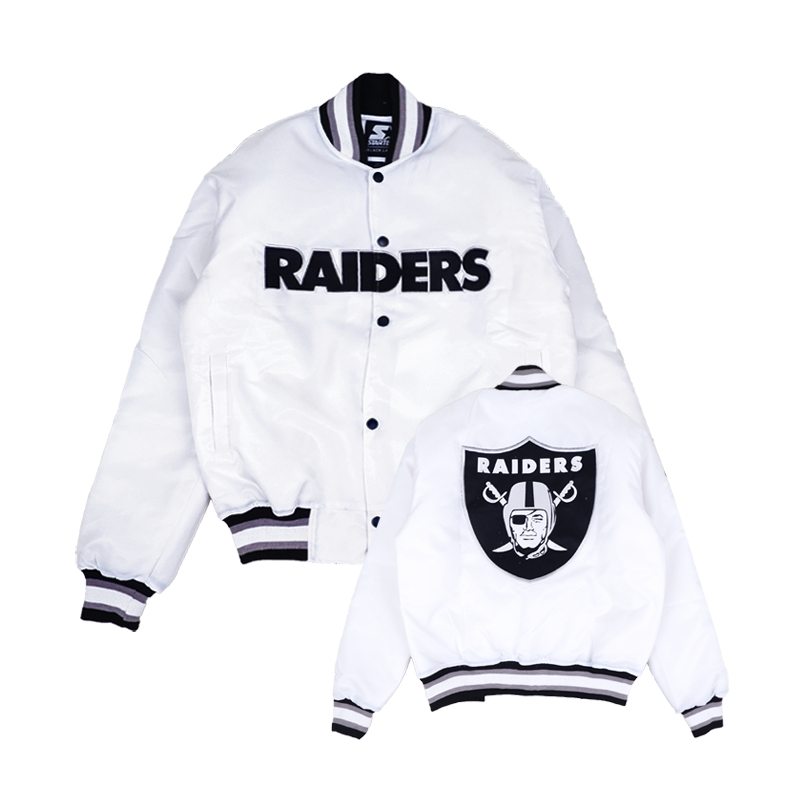 Jual VARSITY JACKET RAIDERS WHITE BIG SHIELD NFL AMERICAN FOOTBALL ...