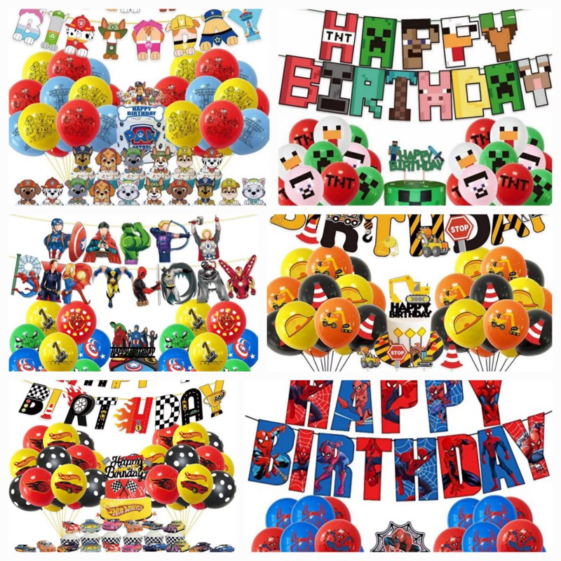 [PAKET PREMIUM] Dekorasi Ulang Tahun FULLSET / Tema Mncrft / Spiderman / Pawpatrol / Avengers / Engineering / Princess / Ariel Mermaid / Mario / Sanrio Kuromi Cinnamoroll / Frozen (P001)