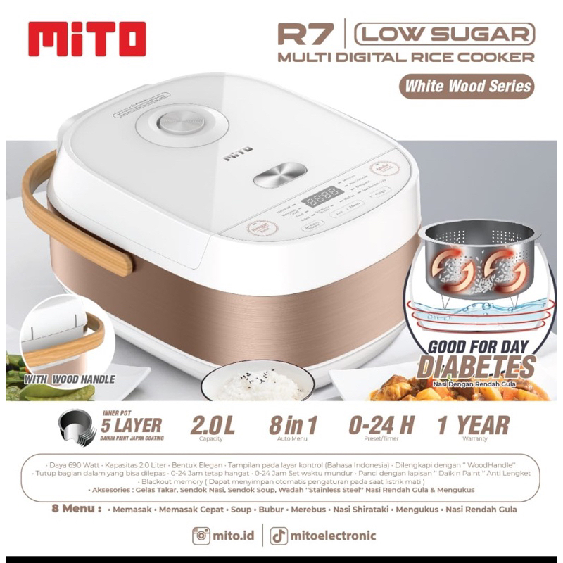 Jual MITO Rice Cooker R7 Low Sugar / Ricecooker Low Carbo MITO ORI