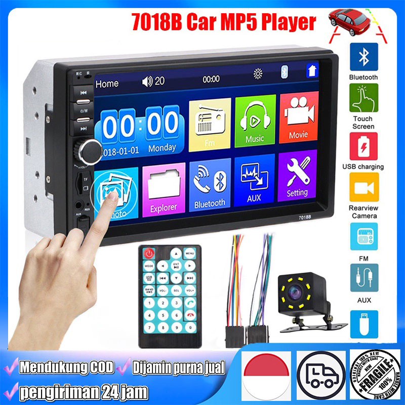 <Barang ready/COD> Car Head Unit Double Din 7 Inch Android Bluetooth Audio Car MP5 Player 7018B Touch Screen Radio Dan Kamera Mundur Mobil