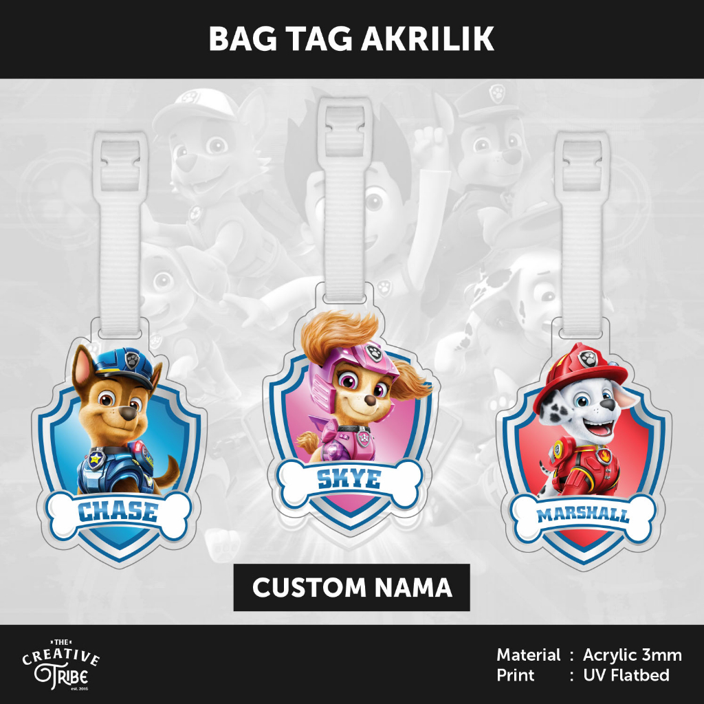 Jual Paw Patrol - Bag Tag Custom Nama Akrilik 3mm -Gantungan Tas Koper ...